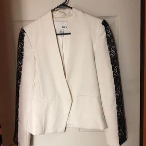 White Blazer with Black Lace Detail